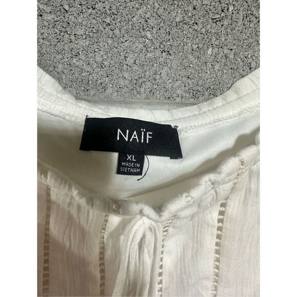 Naif Women's Off the Shoulder Dress Sz XL White Crochet Accent Boho Chic - Picture 5 of 5